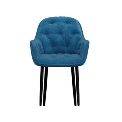 Set Of 2 Anika Modern Velvet Dining Chair Padded Seat Metal Legs Kitchen (Blue)