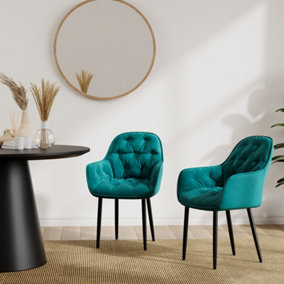 Set Of 2 Anika Modern Velvet Dining Chair Padded Seat Metal Legs Kitchen (Green)