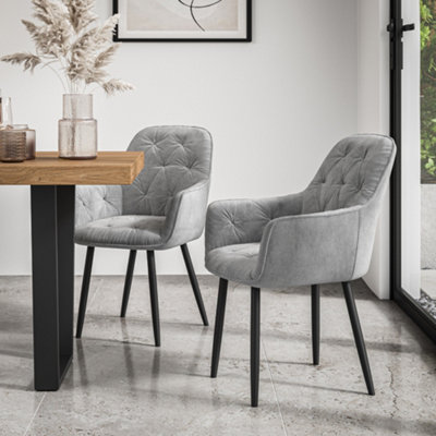 Set Of 2 Anika Modern Velvet Dining Chair Padded Seat Metal Legs Kitchen (Grey)