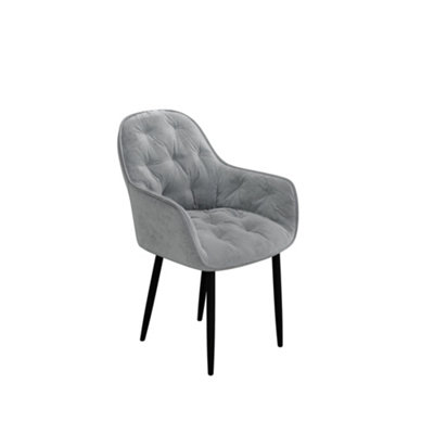Set Of 2 Anika Modern Velvet Dining Chair Padded Seat Metal Legs Kitchen (Grey)