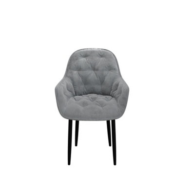 Set Of 2 Anika Modern Velvet Dining Chair Padded Seat Metal Legs Kitchen (Grey)