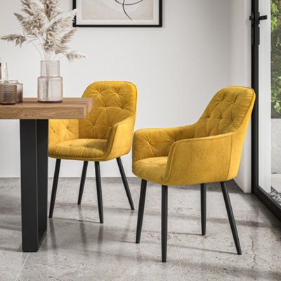 Set Of 2 Anika Modern Velvet Dining Chair Padded Seat Metal Legs Kitchen (Mustard)