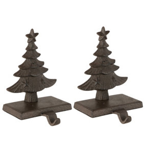 Set of 2 Antique Brown Christmas Tree Stocking Holders