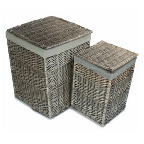 Set of 2 Antique Wash Square Laundry Basket with Grey Sage Lining