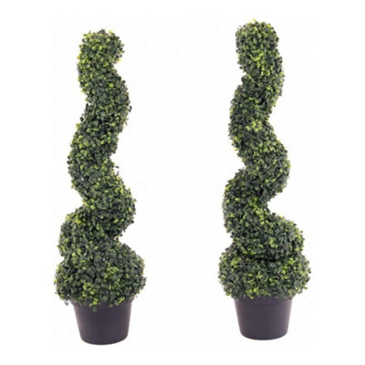 Set of 2 Artificial Spiral Trees 90cm UV Resistant Topiary for Indoor ...