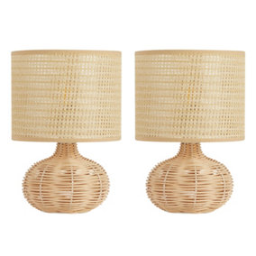 Set of 2 Ashby Rattan Hallway Room Décor Office Lamp Night Lamp Bedside Table Lamp