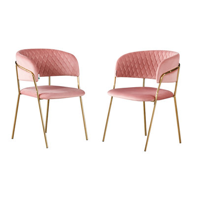Set of 2 Atarah Velvet Dining Chairs Upholstered Dining Room Chairs Pink