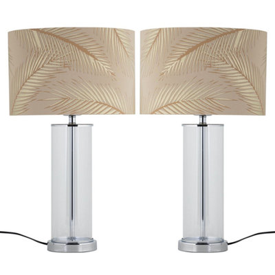 Set of 2 Aura - Chrome Table Lamps with Champagne & Gold Leaf Shades