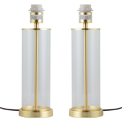 Set of 2 Aura - Satin Brass with Glass Column Table Lamp Bases