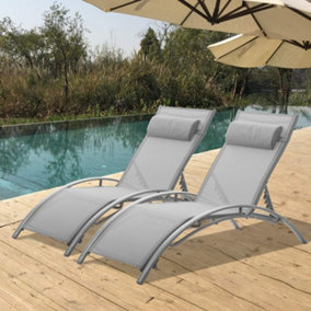 Set of 2 Bali Sun Loungers in Grey