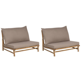 Set of 2 Bamboo Chairs Light Wood and Taupe TODI