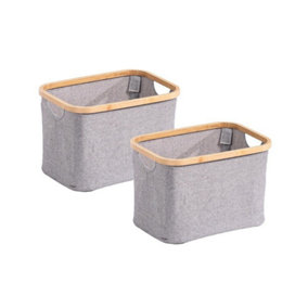 Set Of 2 Bamboo Rim Storage Basket,Natural/Grey