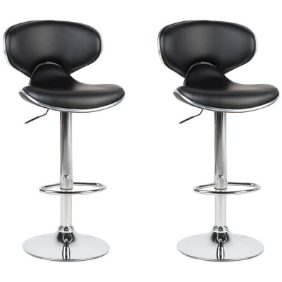 Set of 2 Bar Chairs CONWAY Faux Leather Swivel Black