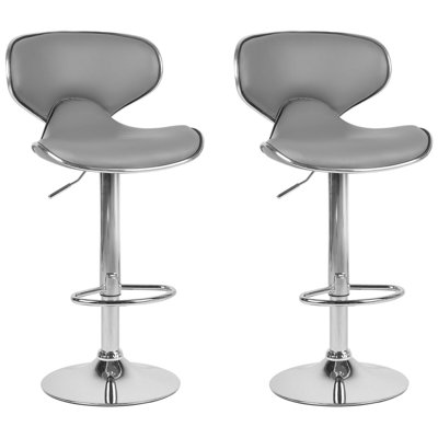 Set of 2 Bar Chairs CONWAY Faux Leather Swivel Grey