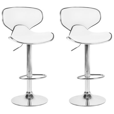Set of 2 Bar Chairs CONWAY Faux Leather Swivel White