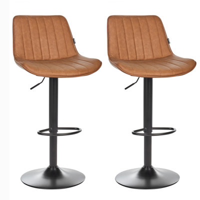 Set of 2 Bar Chairs DUBROVNIK Faux Leather Swivel Golden Brown