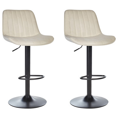 Set of 2 Bar Chairs DUBROVNIK Velvet Swivel Light Beige