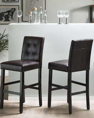 Set of 2 Bar Chairs Faux Leather Brown MADISON