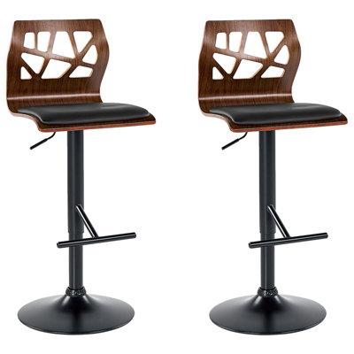 Set of 2 Bar Chairs PETERSBURG Faux Leather Swivel Black