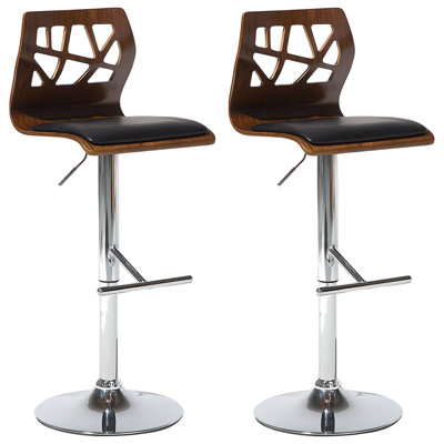 Set of 2 Bar Chairs PETERSBURG Faux Leather Swivel Brown/ Black