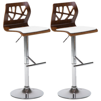 Set of 2 Bar Chairs PETERSBURG Faux Leather Swivel Brown/ White