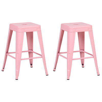 Set of 2 Bar Stools CABRILLO Metal Pink