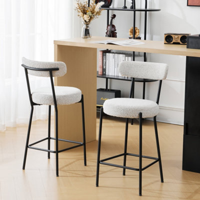 Set of 2 Bar Stools Upholstered Barstools with Curved Back for Kitchen Breakfast Island Bar Chairs for Dining Room