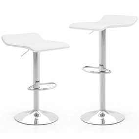 Set of 2 Bar Stools W/ Adjustable Height Modern PU Leather Swivel Pub Dining Chair