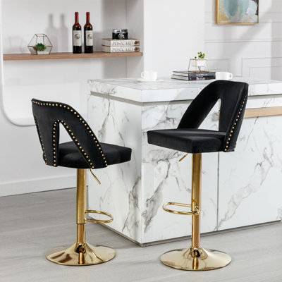 Set of 2 Bar Stools with Hollow Backrest Design