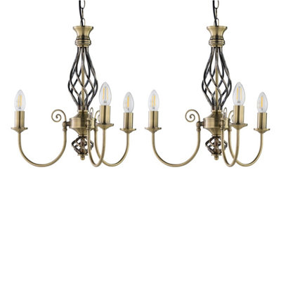 Set of 2 Barley Twist - Antique Brass 3 Light Pendants