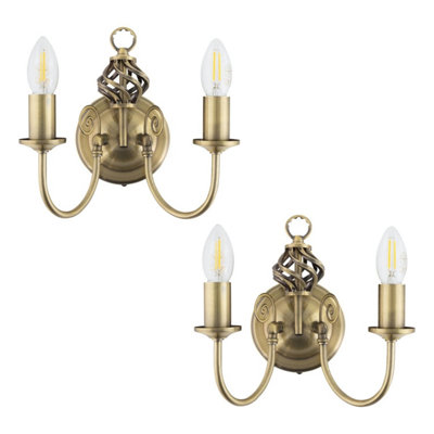 Set of 2 Barley Twist - Antique Brass Wall Lights