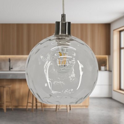 Set of 2 Barnum - Clear Dimple Glass Globe with Satin Nickel Pendant ...