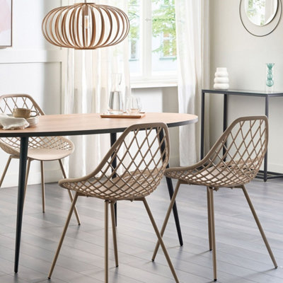 Set of 2 Beige Dining Chairs with Net Backrest, Scandinavian Design ...