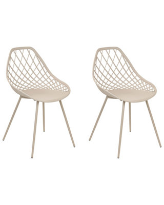 Set of 2 Beige Dining Chairs with Net Backrest, Scandinavian Design ...