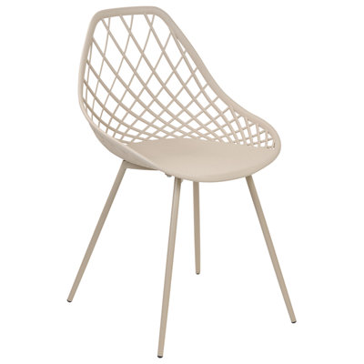 Set of 2 Beige Dining Chairs with Net Backrest, Scandinavian Design ...
