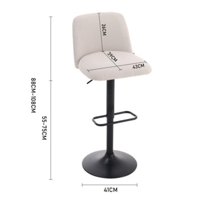 Set of 2 Beige Linen Upholstered Swivel Counter Bar Stools with Mid Backrest