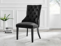 Set of 2 Belgravia Black Deep Padded Soft Velvet Black Powder Coated Leg Chrome Knockerback Dining Chairs