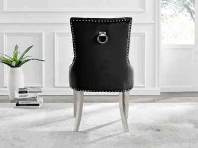 Set of 2 Belgravia Black Deep Padded Soft Velvet Silver Chrome Leg Knockerback Dining Chairs