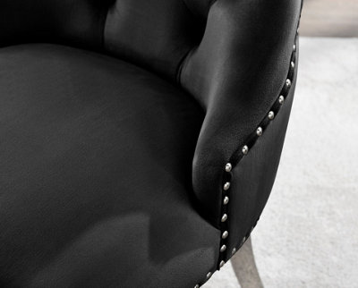 Set of 2 Belgravia Black Deep Padded Soft Velvet Silver Chrome Leg Knockerback Dining Chairs