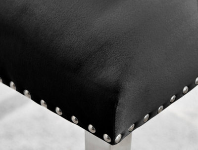 Set of 2 Belgravia Black Deep Padded Soft Velvet Silver Chrome Leg Knockerback Dining Chairs