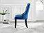 Set of 2 Belgravia Blue Deep Padded Soft Velvet Black Powder Coated Leg Chrome Knockerback Dining Chairs