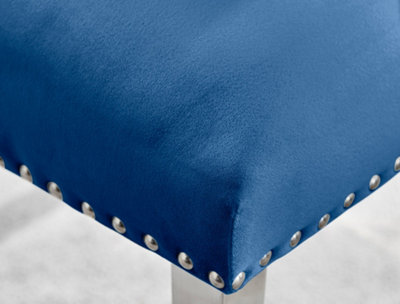 Set of 2 Belgravia Blue Deep Padded Soft Velvet Silver Chrome Leg Knockerback Dining Chairs