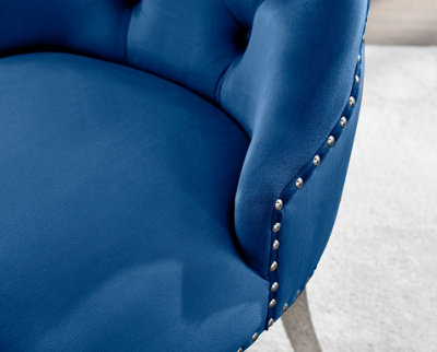 Set of 2 Belgravia Blue Deep Padded Soft Velvet Silver Chrome Leg Knockerback Dining Chairs