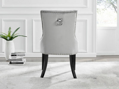 Set of 2 Belgravia Elephant Grey Deep Padded Soft Velvet Black Powder Coated Leg Chrome Knockerback Dining Chairs