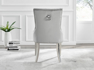 Set of 2 Belgravia Elephant Grey Deep Padded Soft Velvet Silver Chrome Leg Knockerback Dining Chairs