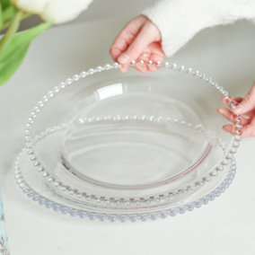 Set of 2 Bella Perle Beaded Glass Tableware Dinner Plate Serving Dish Gift Idea
