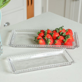 Set of 2 Bella Perle Beaded Medium & Large Glass Tableware Serving Platter Gift Idea