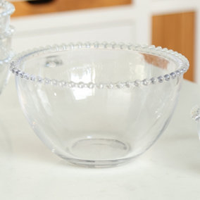 Set of 2 Bella Perle Glass Beaded Edge Dinner Tableware Serving Salad Large Bowls Gift Idea