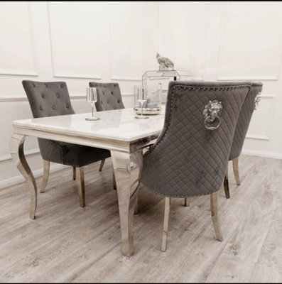 Set Of 2 Bentley Dark Grey Lion Knocker Chrome Dining Chair