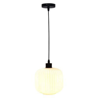 Set of 2 Bento - White Ribbed Glass with Black Pendant Fittings